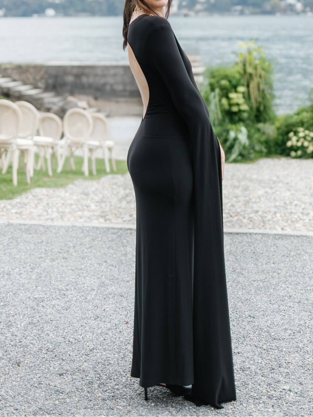 Norma Kamali Black Backless Long Sleeve Gown - Picture 3 of 4